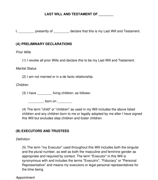 Last Will and Testament - Sample Template