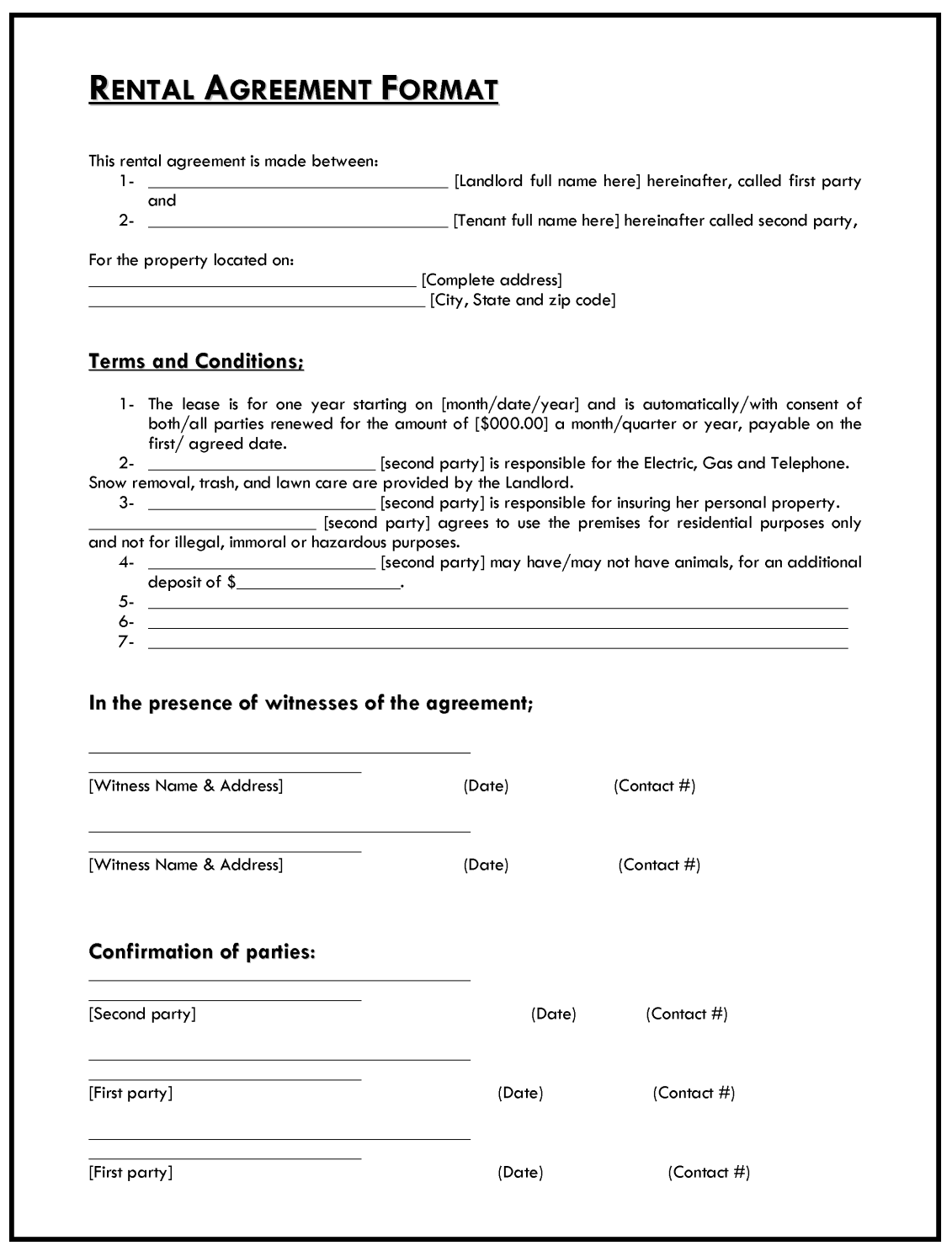 Simple House Rental Agreement Template