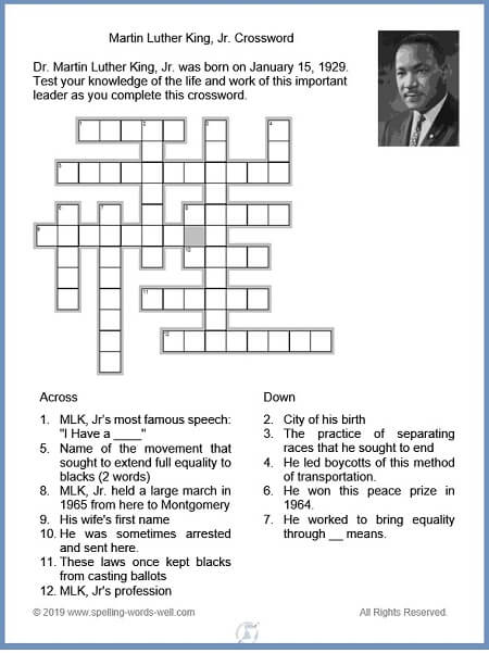 MLK, Jr Crossword puzzle