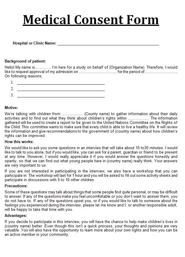 Medical Consent Form Template Ms Word Word Excel Templates - Printable ...