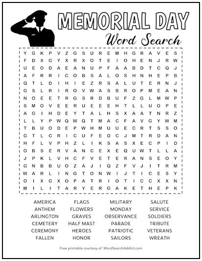 Memorial Day Word Search