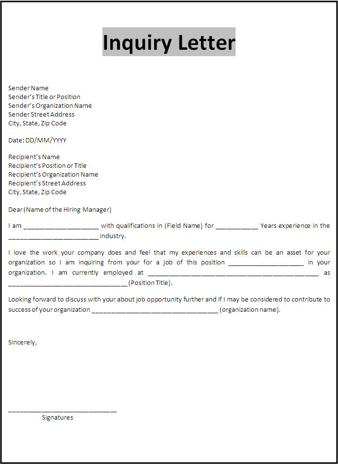 Inquiry Letter Sample Format