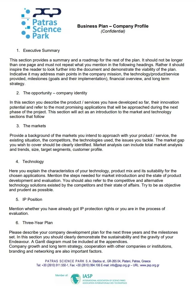 Business Profile Plan Template