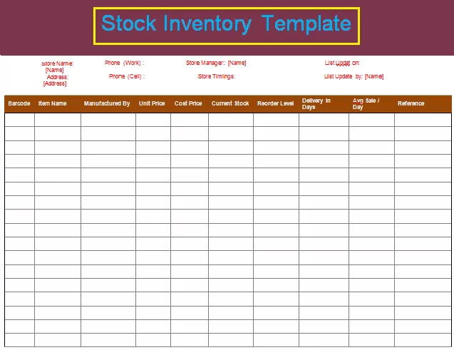 Stock Inventory Templates