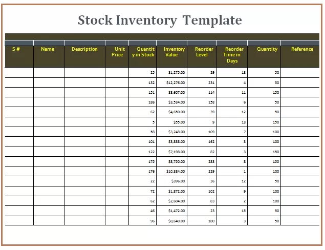 Stock Inventory Templates