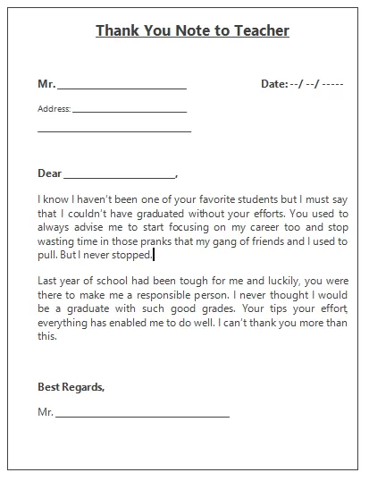 Thank you note template