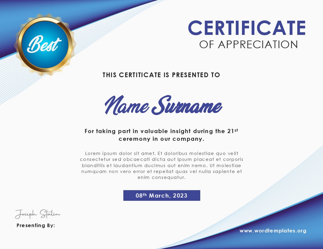 Free Certificate Of Appreciation Templates