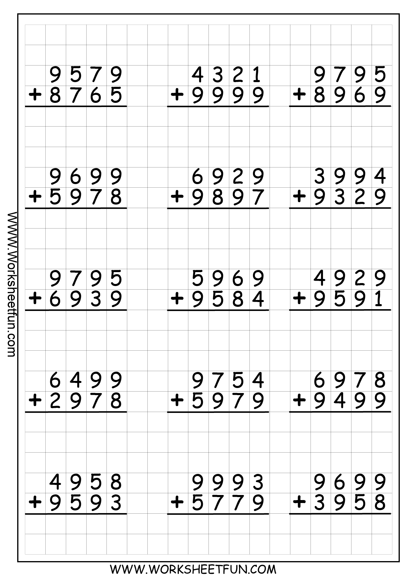 Addition Worksheet 4 Digits