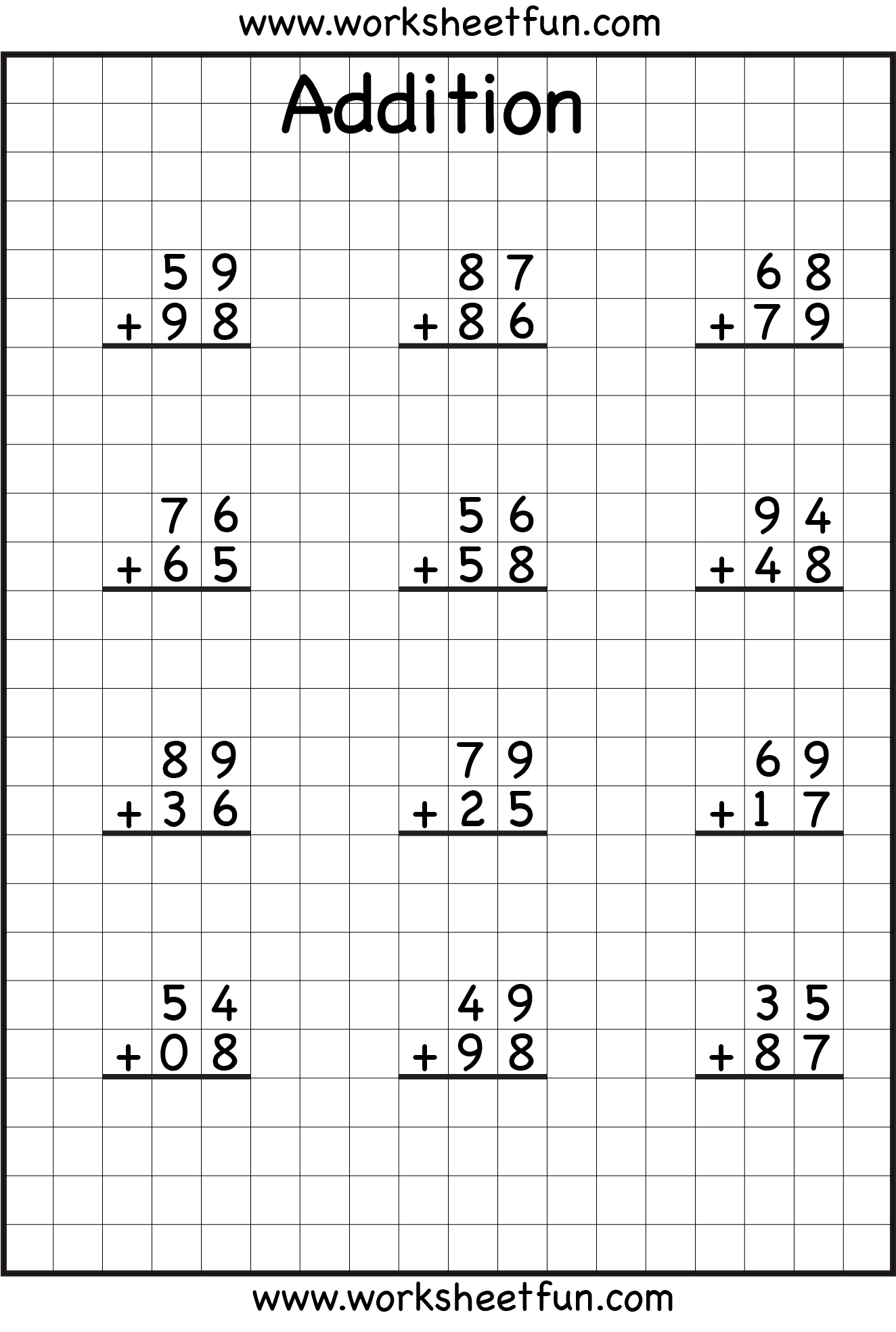 2 Digit Addition Without Regrouping Worksheets