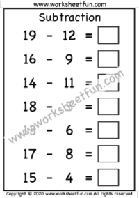 Subtraction – Within 20 / FREE Printable Worksheets – Worksheetfun