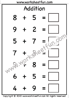 Addition Within 20 – Sums Up to 20 – One Worksheet / FREE Printable ...