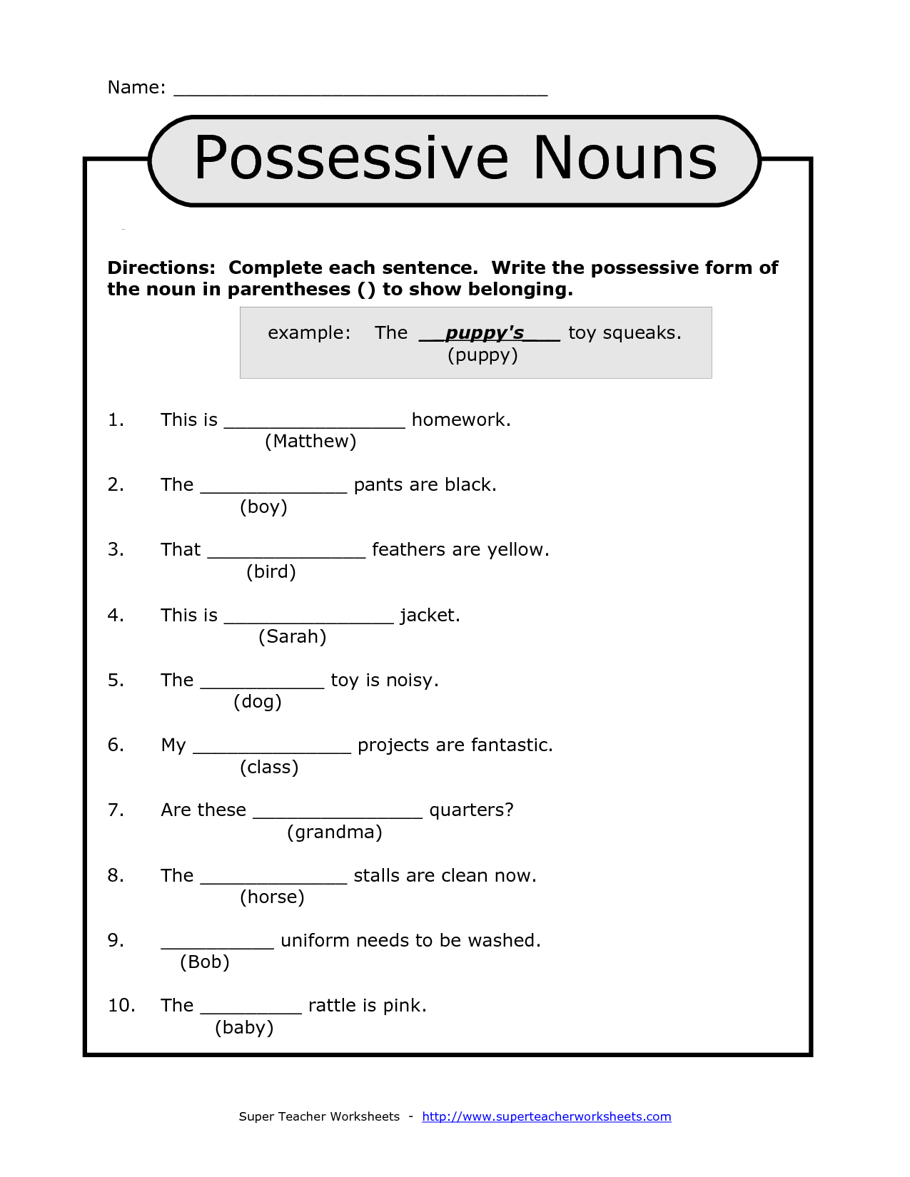 Possessive Noun Worksheet For Grade 4