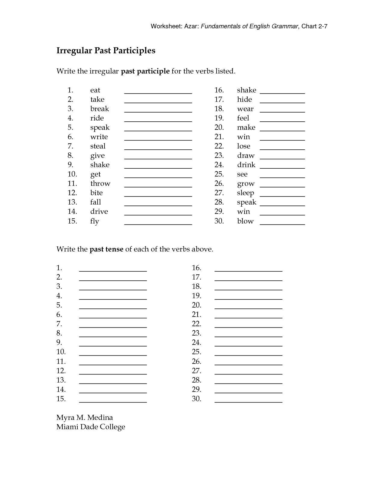 Past Participle Irregular Verbs Worksheet Html - Unofficial US Army Portal