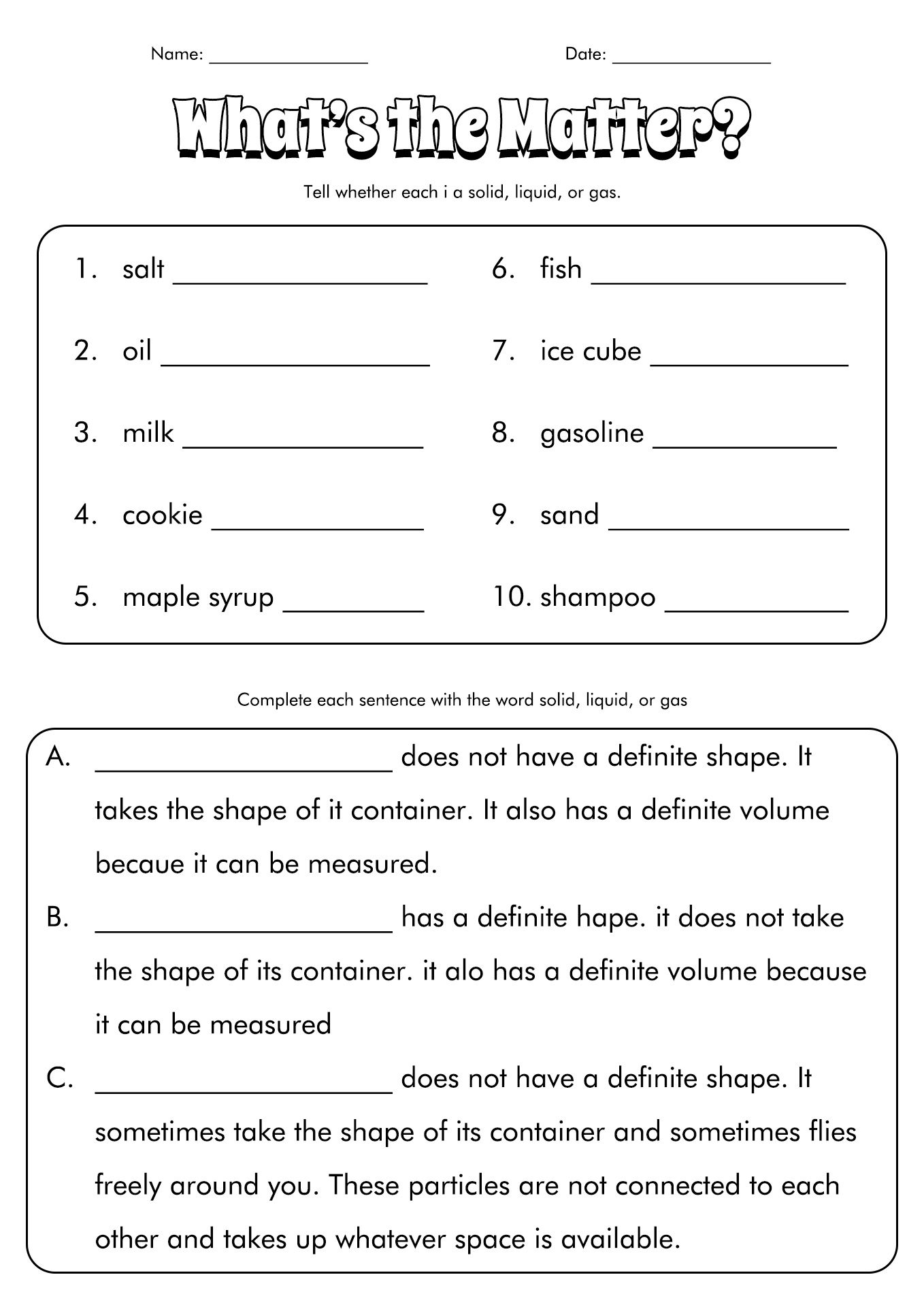 7th Grade Life Science Worksheets