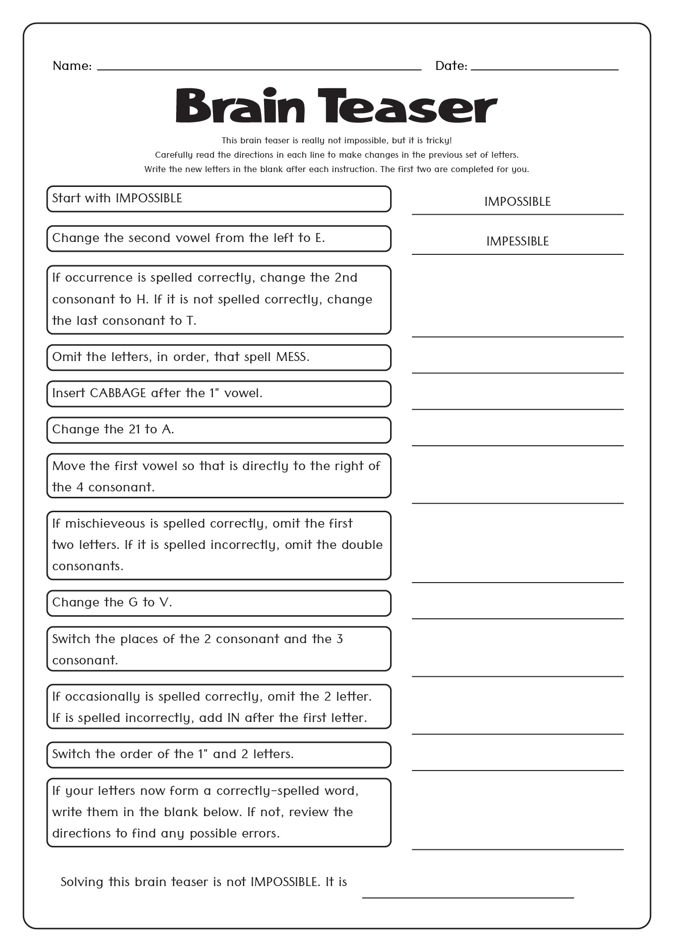 12 Best Images of Adult Brain Teasers Worksheet - Printable Brain ...