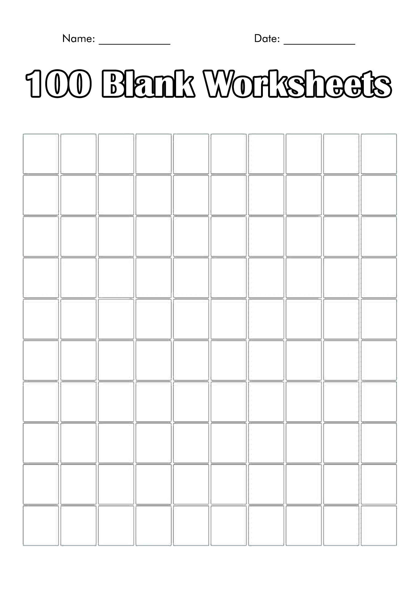 Blank 100 Chart Pdf