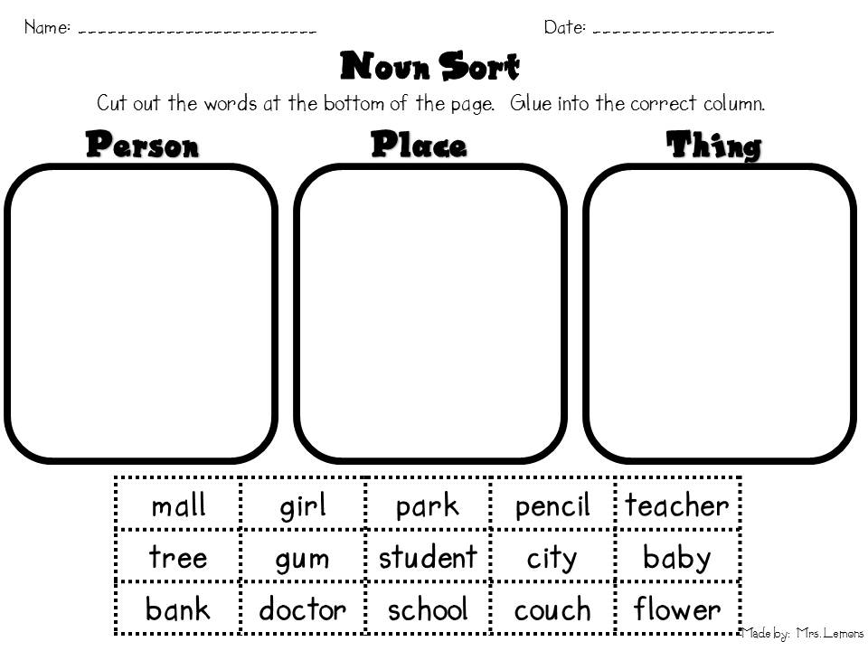 19 Free Cut And Paste Noun Worksheets / worksheeto.com