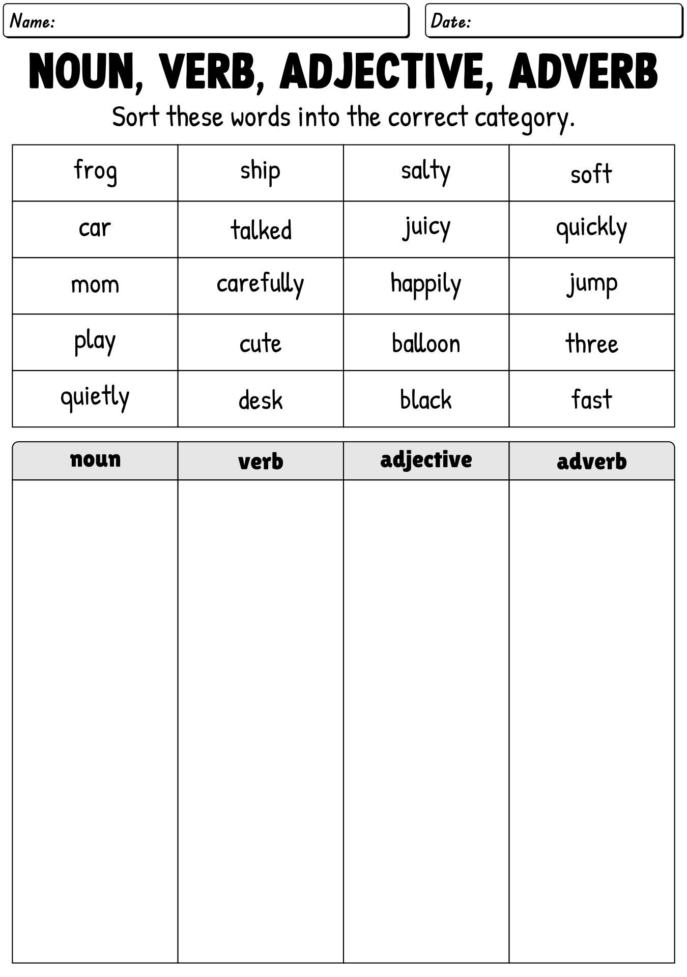 Free Printable Adjective Worksheets