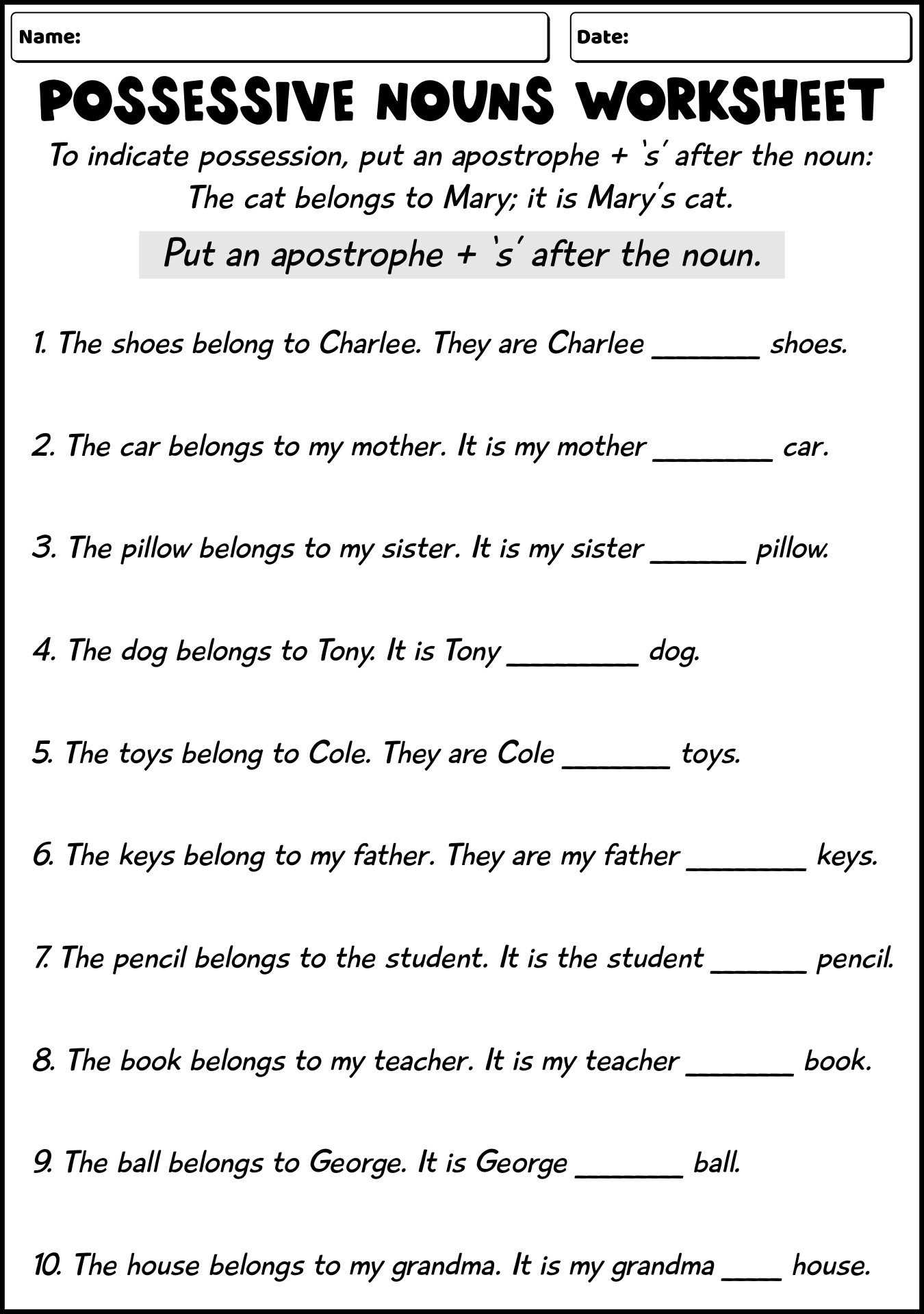 15 Best Images of Free Possessive Nouns Printable Worksheets - Plural ...