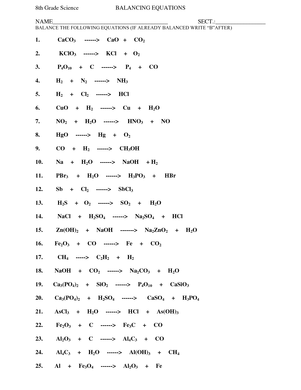 6 Best Images of Balancing Chemical Equations Worksheet Easy ...