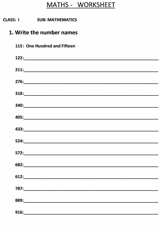 Number Names And Numerals Worksheet