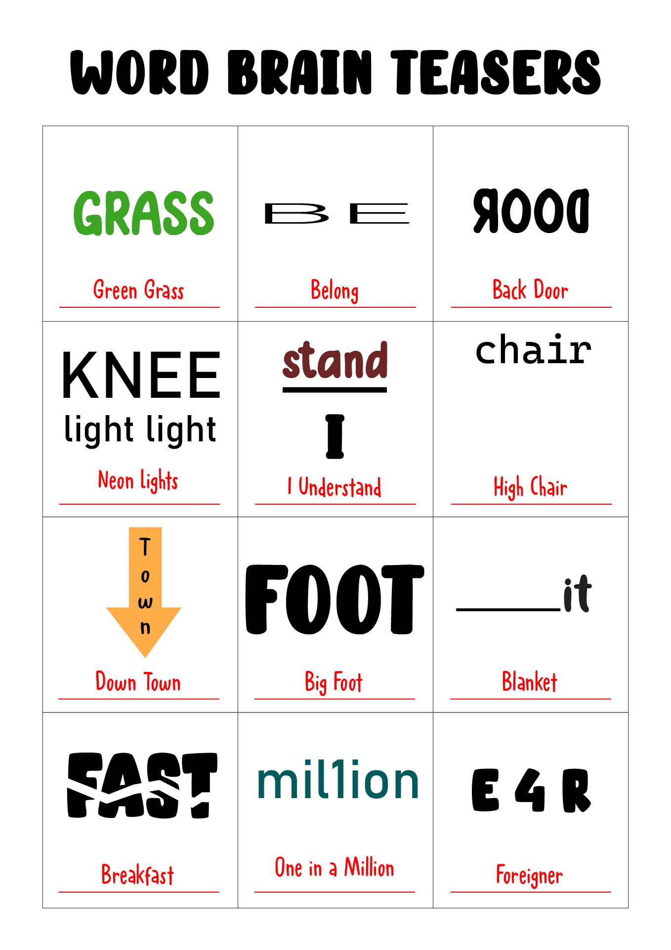 Brain Teasers Worksheet Answers