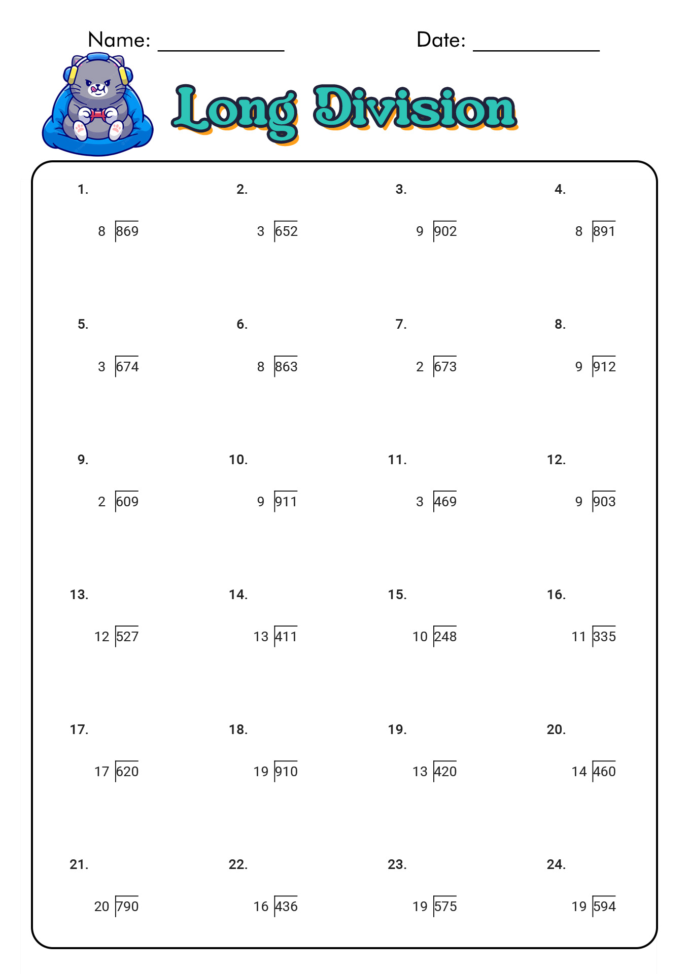 Long Division Practice Worksheets 5th Grade