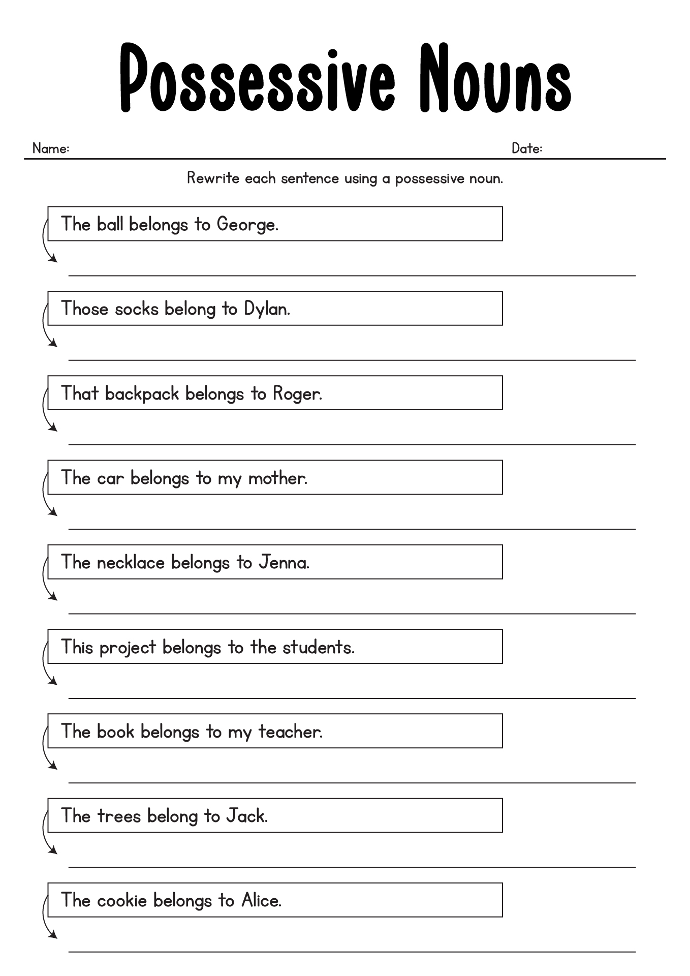 Possessive Nouns Worksheet Regular Irregular Plural Nouns Tpt | The ...