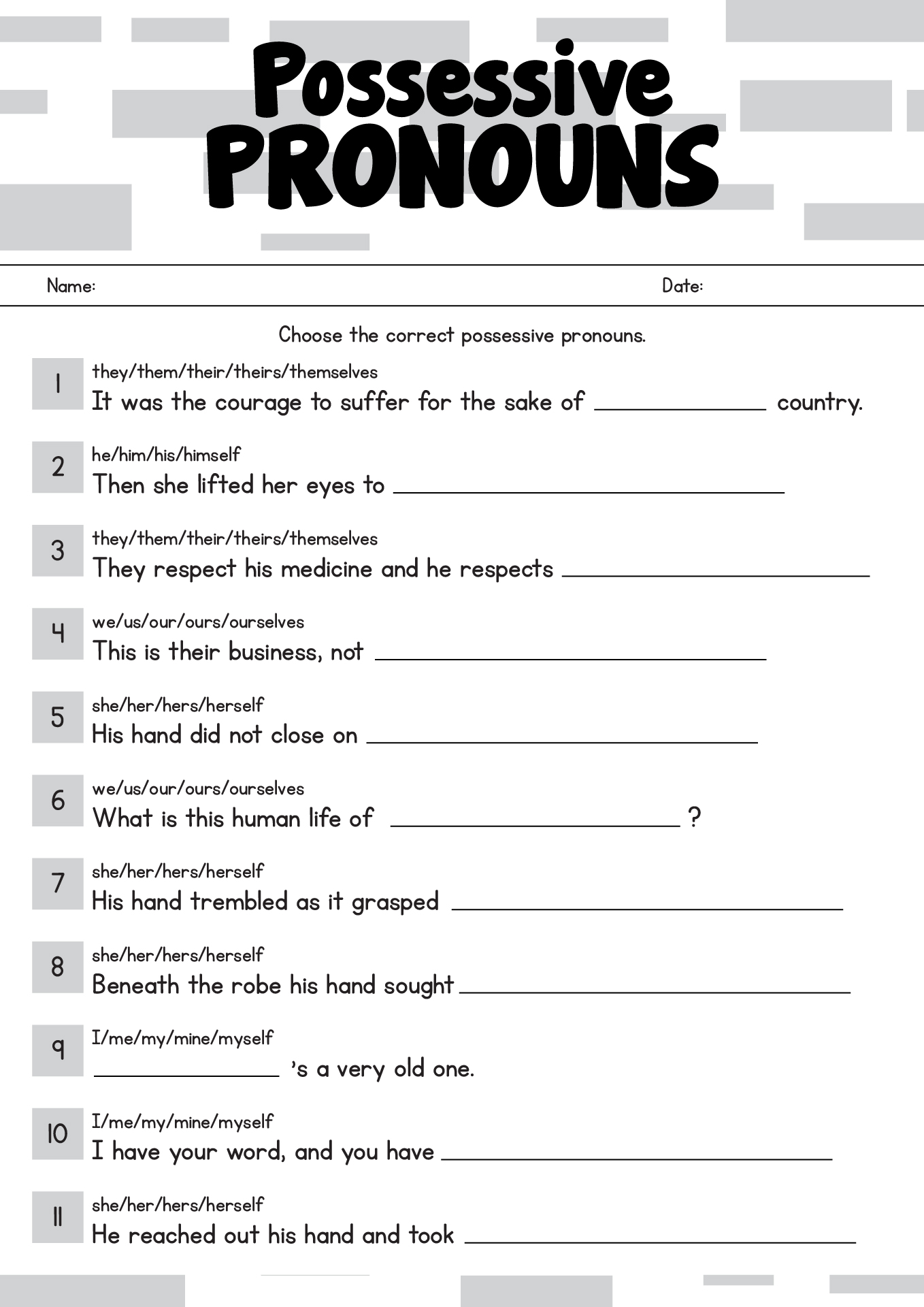 19 Best Images of Possessive Pronouns Worksheets For ESL - Plural ...