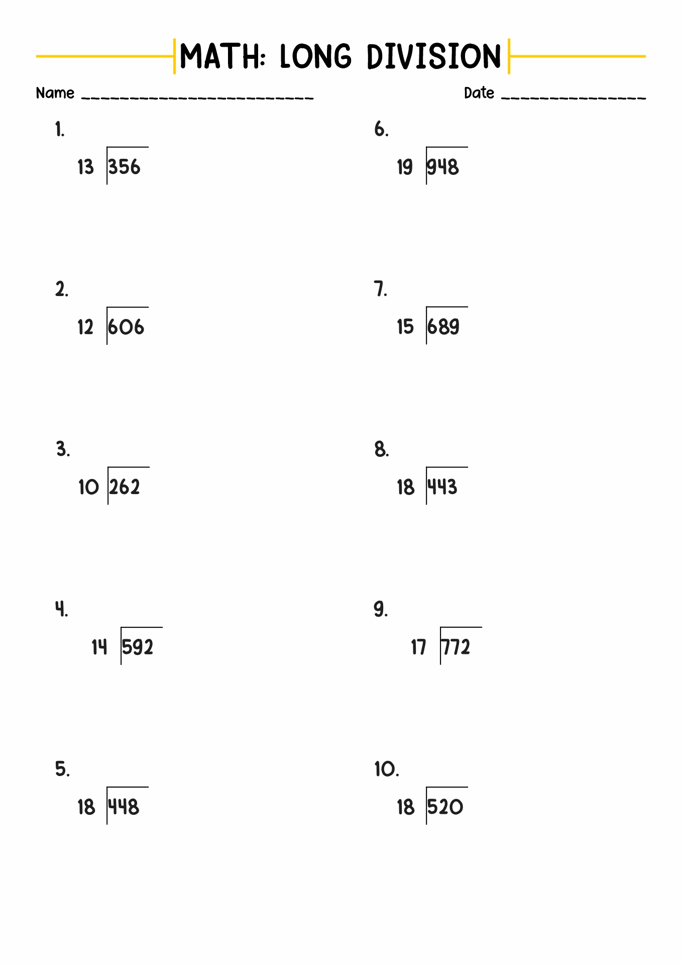 Printable Long Division Worksheets - Customize and Print