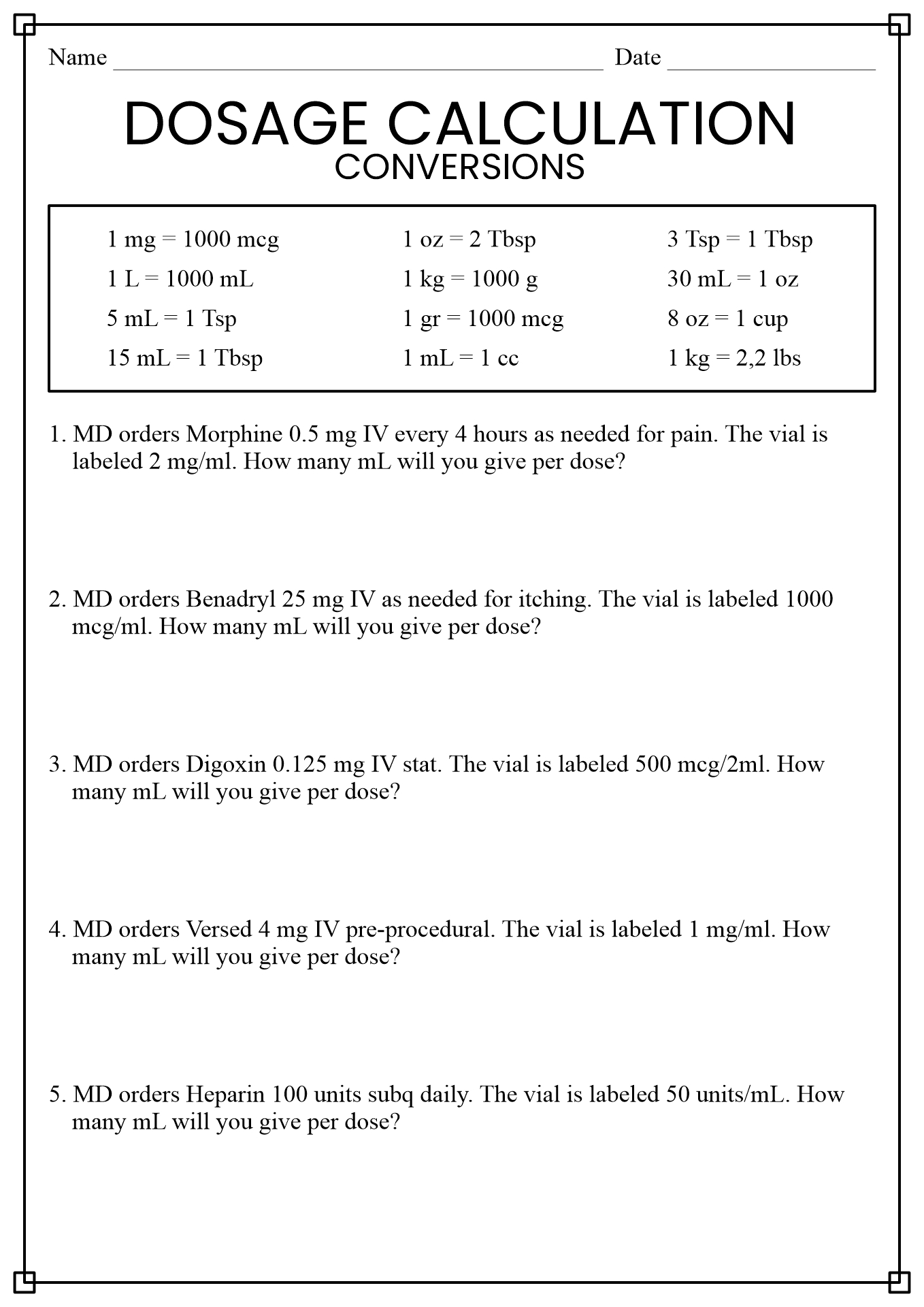 16 Best Images of Nursing Math Worksheets - Nursing Dosage Calculations ...