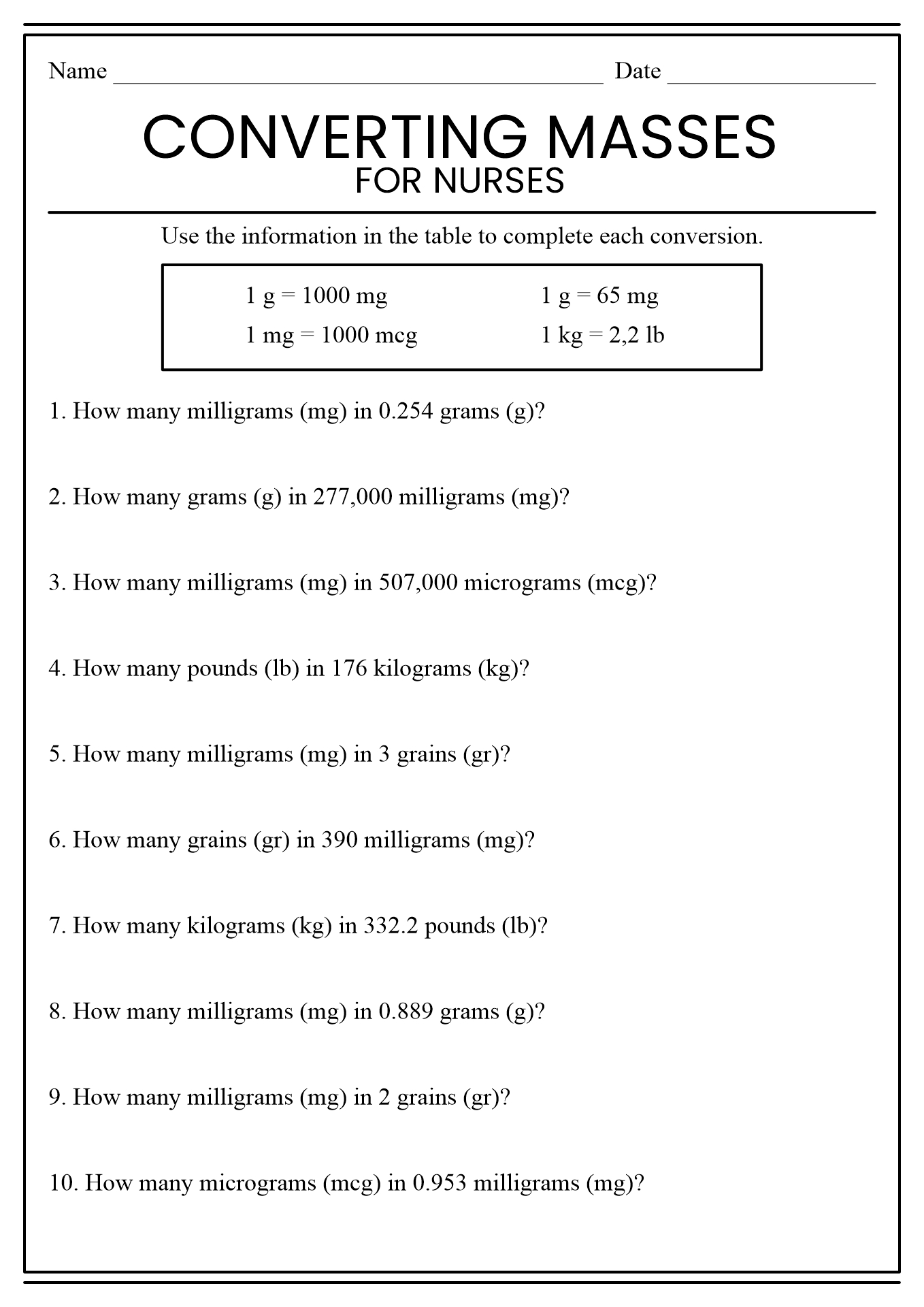 16 Best Images of Nursing Math Worksheets - Nursing Dosage Calculations ...