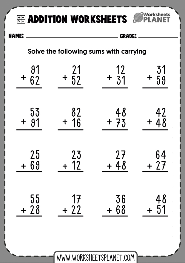 2 Digit Addition Worksheets Page 2