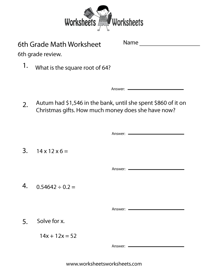 Printable 6Th Grade Worksheets