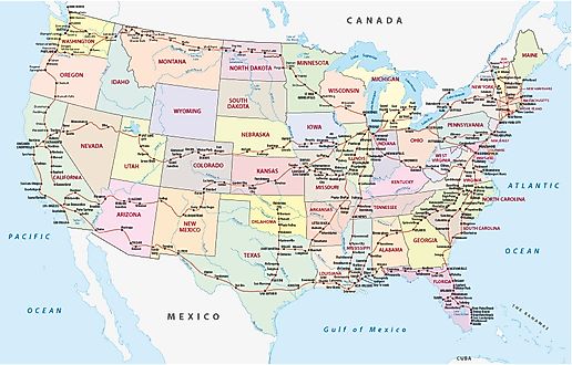 Map of the Unites States mainland highlighting the US Rail System