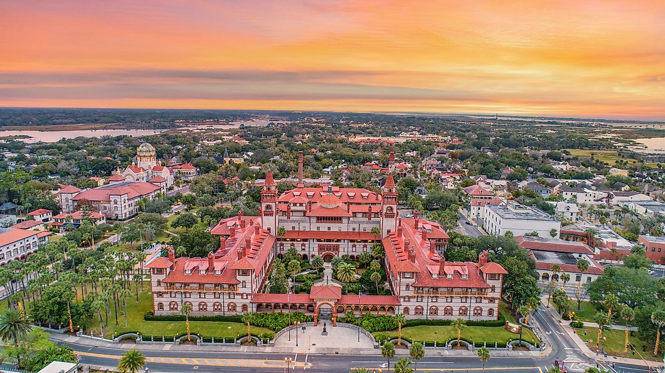 St. Augustine, Florida, USA Downtown Skyline Aerial.