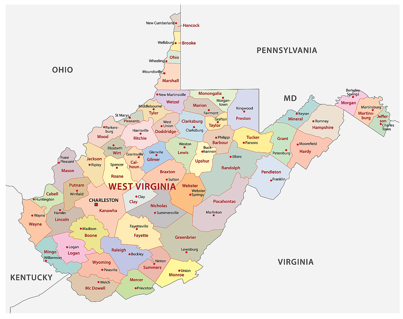 West Virginia County Map