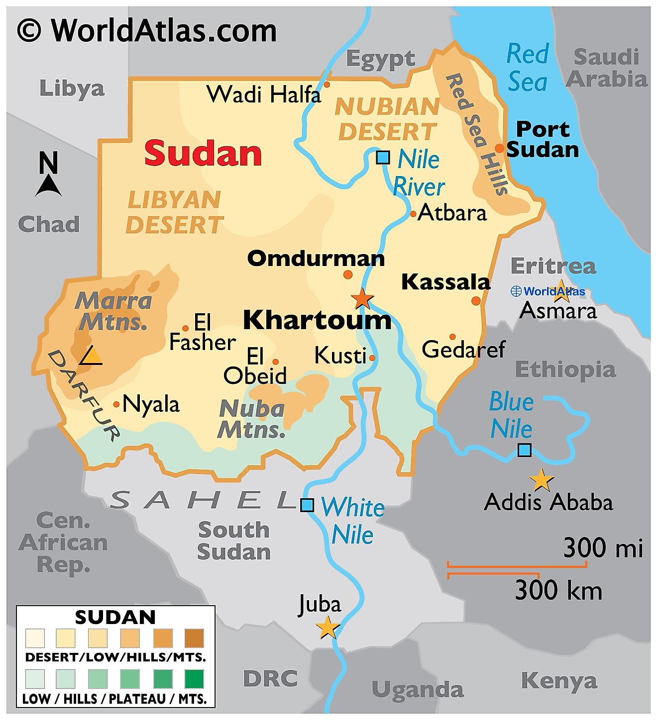 Nubian Desert Physical Map