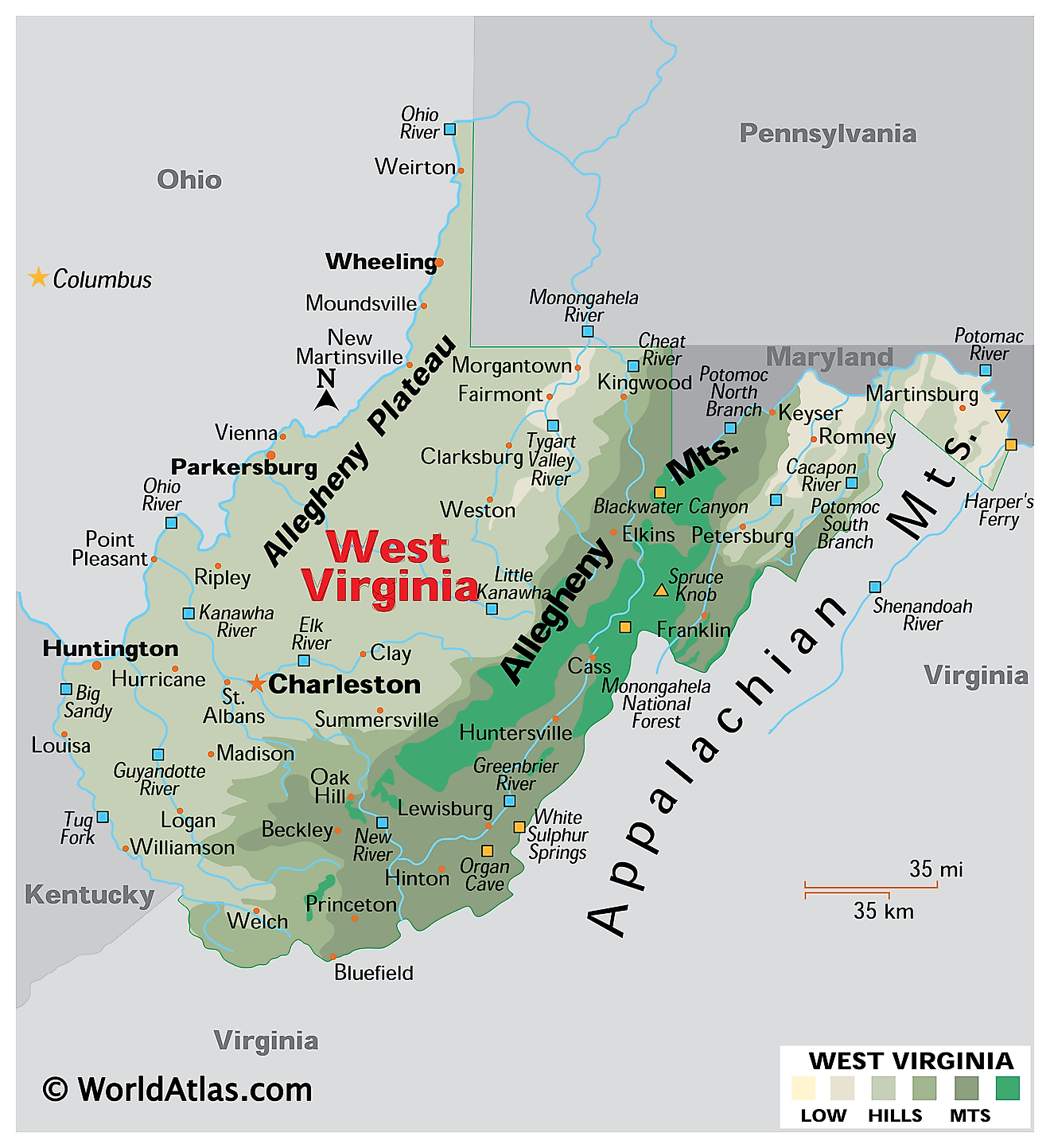 West Virginia Relief Map