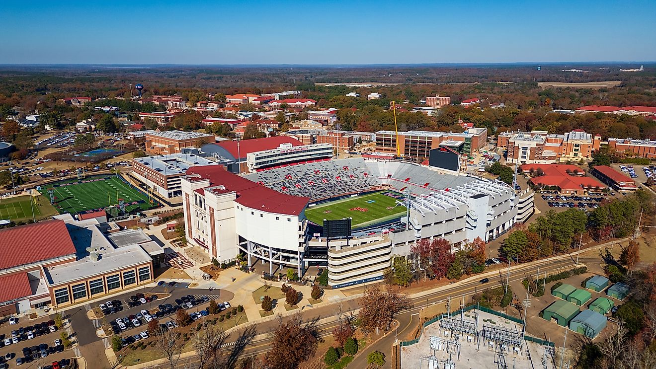 Vaught Hemingway Stadium on the Ole Miss Campus. Editorial credit: Chad Robertson Media / Shutterstock.com.