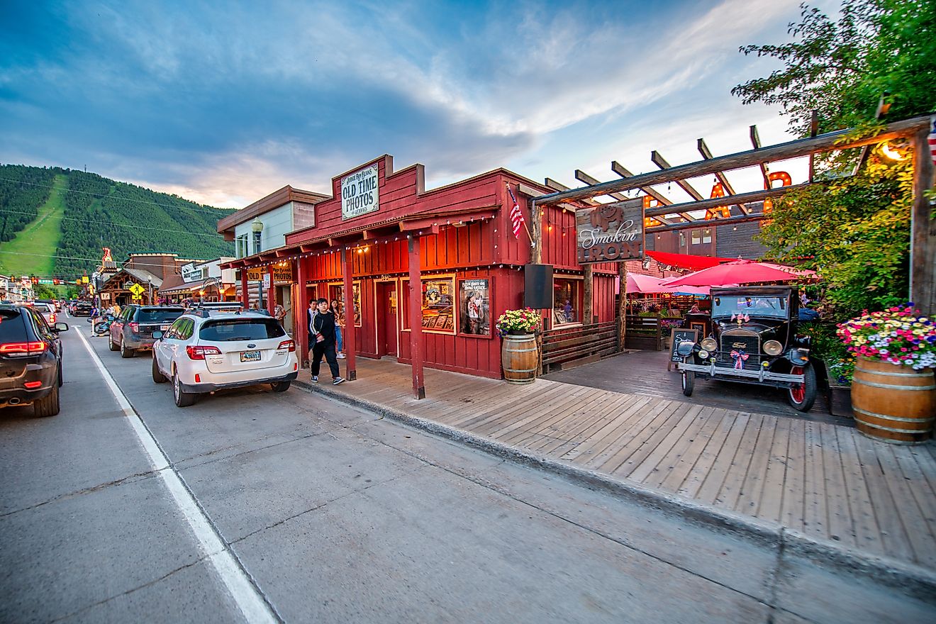 Traffic along the major city street in Jackson Hole, Wyoming. Editorial credit: GagliardiPhotography / Shutterstock.com