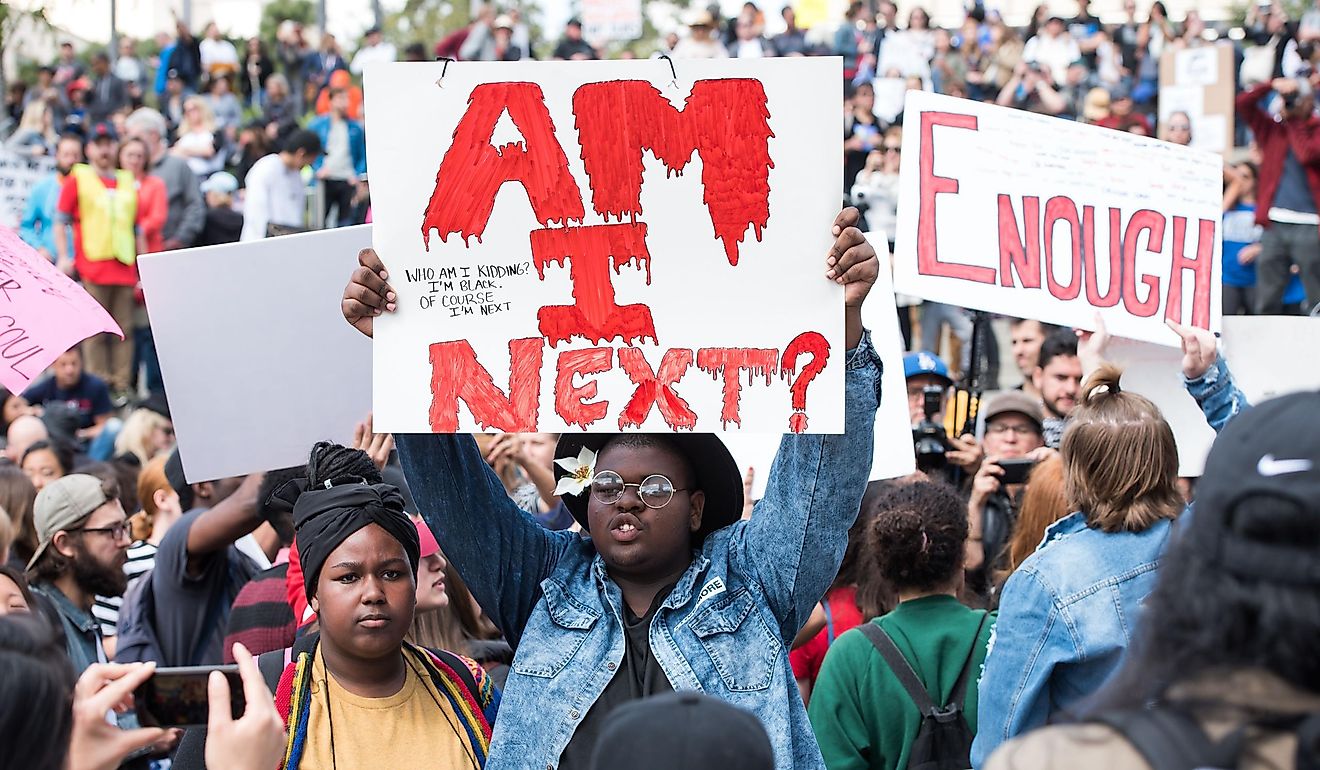 A protest in California over gun violence and the epidemic of mass shootings in schools today.