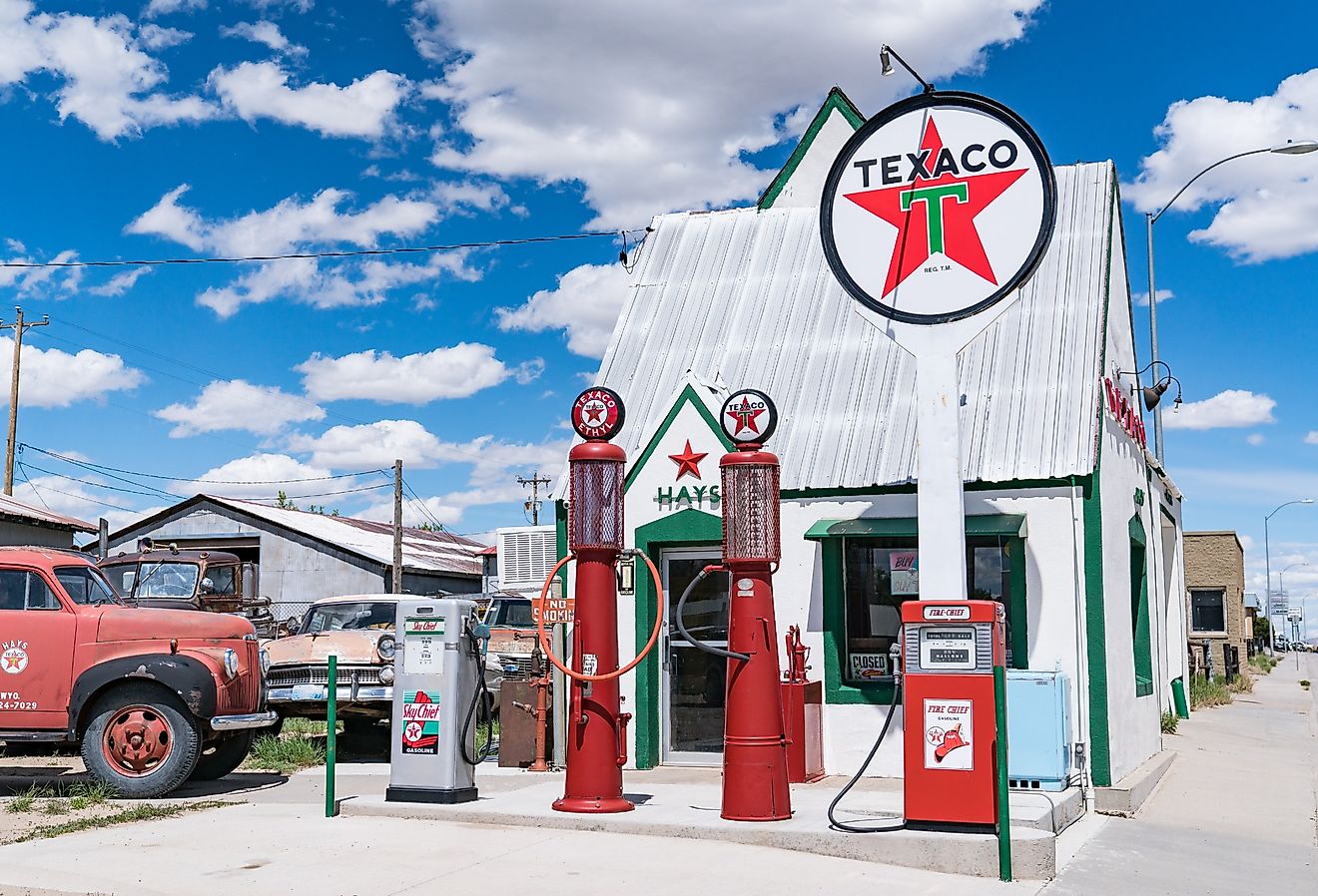 Old Texaco gas station along the highway in Rawlins, Wyoming. Image credit Paul Brady Photography via Shutterstock