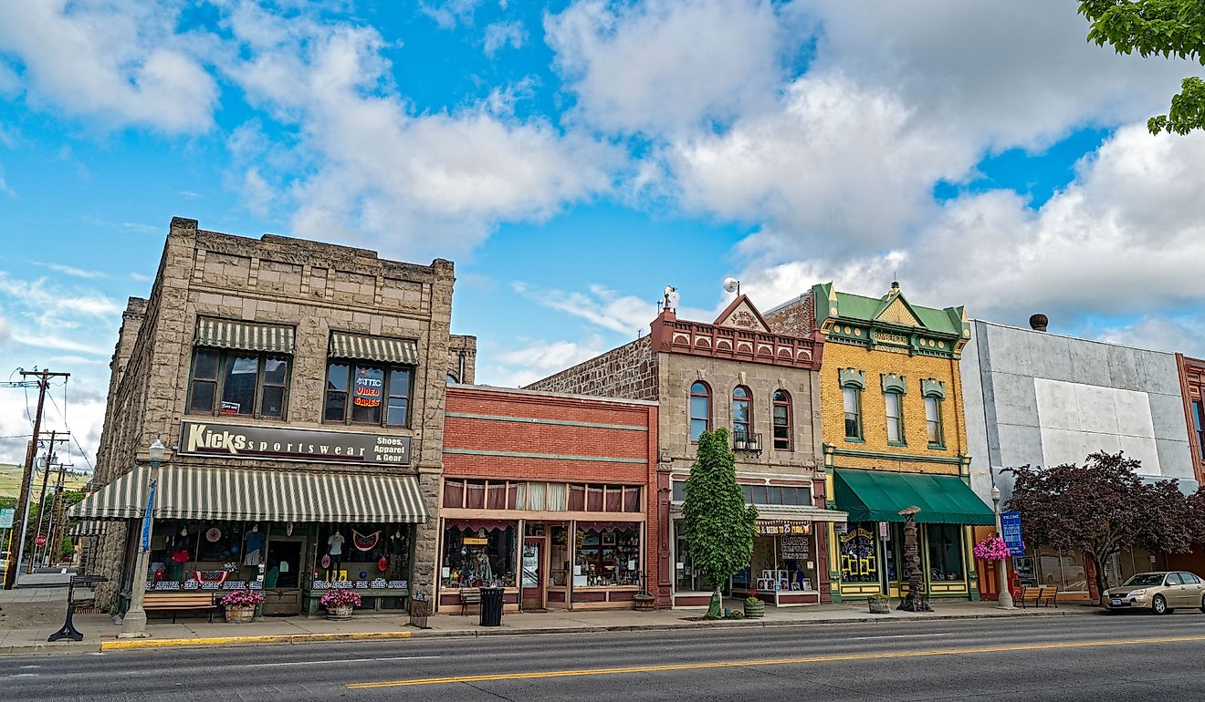 Old buildings line Main Street in the historic district of Baker City, Oregon. Editorial credit: davidrh / Shutterstock.com