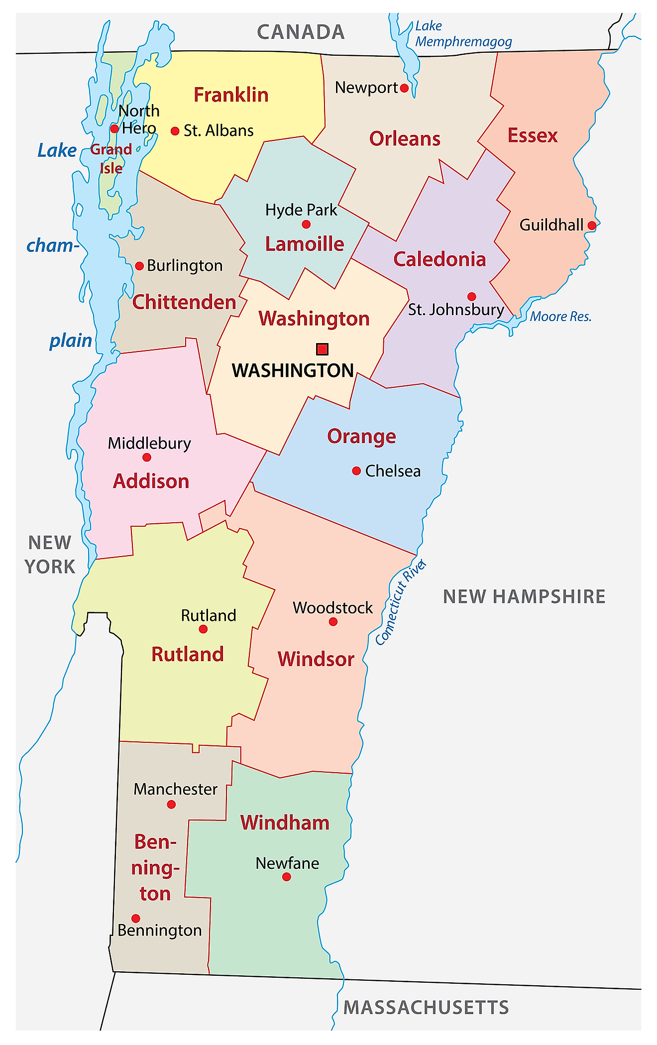 VT Counties Map