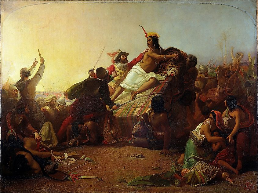 Depiction of Pizarro seizing the Inca emperor Atahualpa. John Everett Millais 1845.