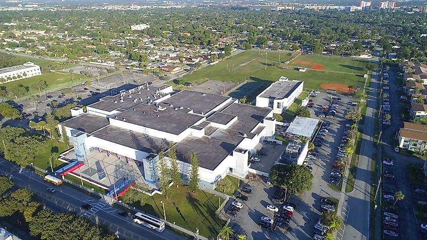 Aerial view of North Miami Beach Senior High School, part of the Miami Dade public schools district. Image Credit Felix Mizioznikov via Shutterstock.