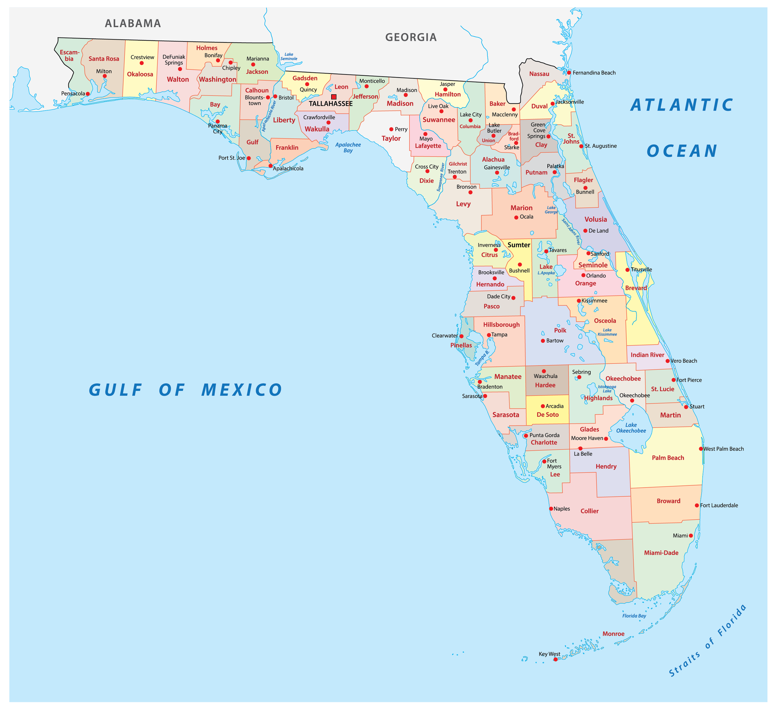 Florida Map With Counties Labeled