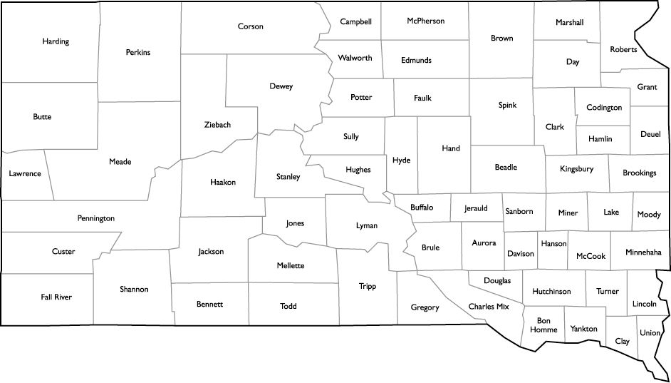 South Dakota County Map with Names