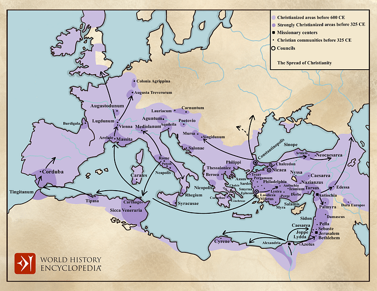 Spread of Christianity Map (up to 600 CE)